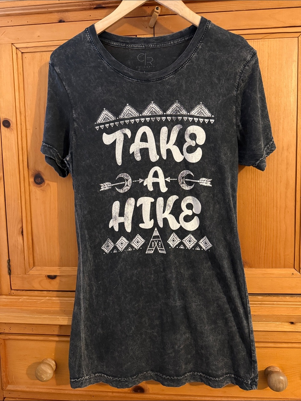 Take a Hike 100% cotton graphic tee, vintage wash, size Large